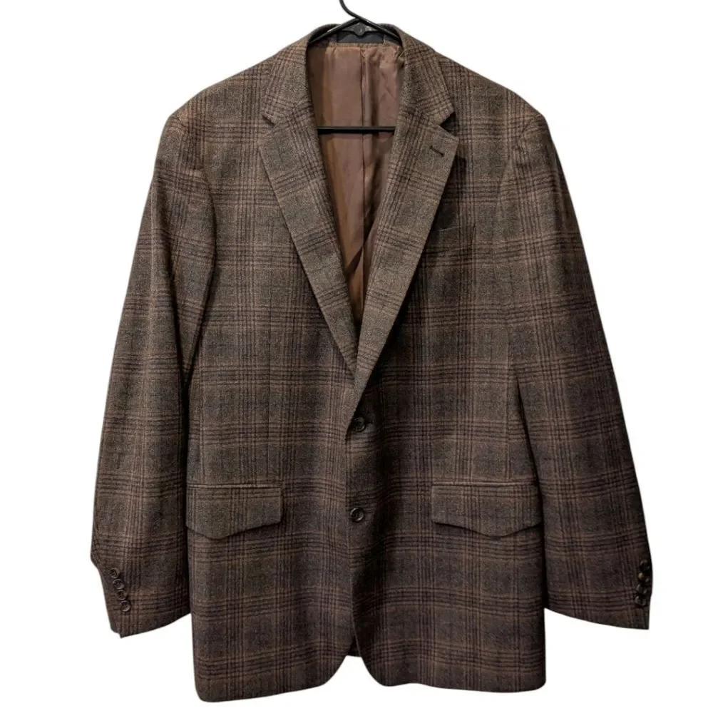 Pinto Ranch Fine Western Wear x Loro Piana Men's 42L Brown Wool Check Blazer